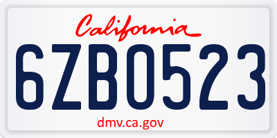 CA license plate 6ZBO523