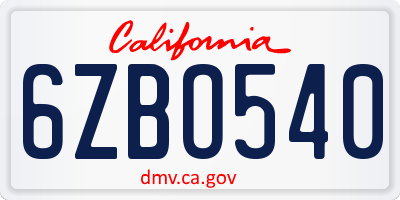 CA license plate 6ZBO540