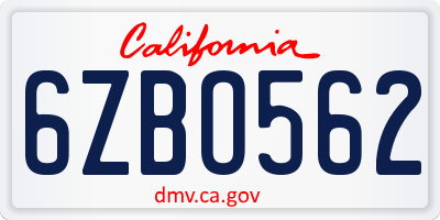 CA license plate 6ZBO562