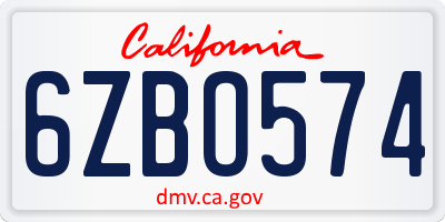 CA license plate 6ZBO574