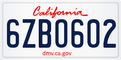 CA license plate 6ZBO602