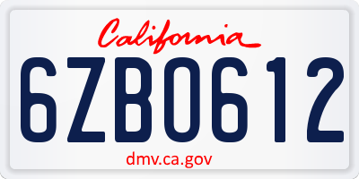CA license plate 6ZBO612