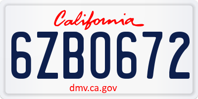 CA license plate 6ZBO672