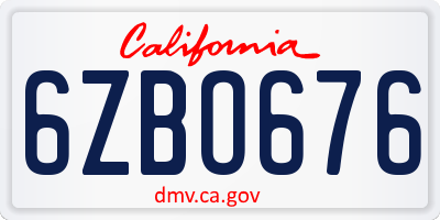 CA license plate 6ZBO676