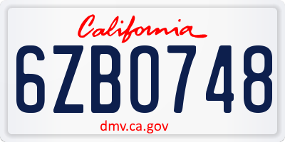 CA license plate 6ZBO748