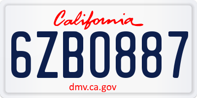 CA license plate 6ZBO887