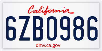 CA license plate 6ZBO986