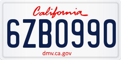 CA license plate 6ZBO990