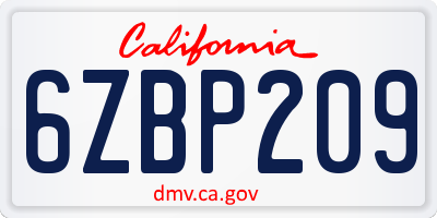 CA license plate 6ZBP209