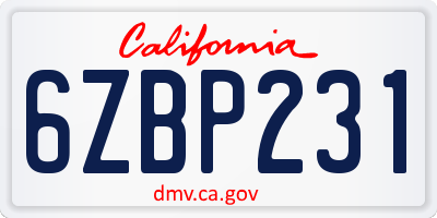 CA license plate 6ZBP231