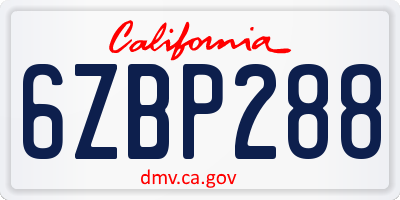 CA license plate 6ZBP288