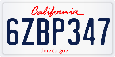 CA license plate 6ZBP347