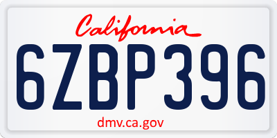 CA license plate 6ZBP396