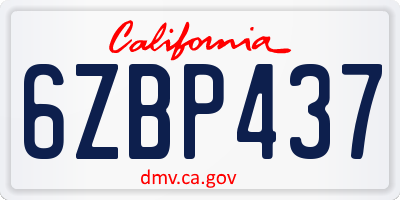 CA license plate 6ZBP437