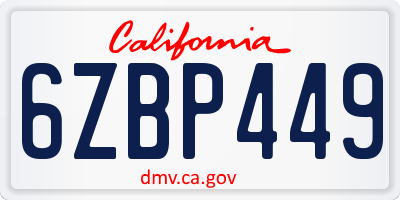 CA license plate 6ZBP449