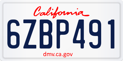 CA license plate 6ZBP491