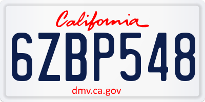 CA license plate 6ZBP548