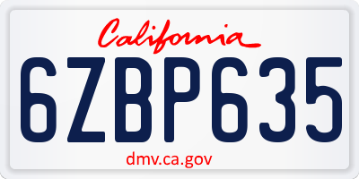 CA license plate 6ZBP635