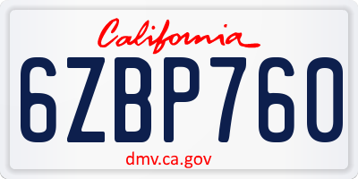 CA license plate 6ZBP760