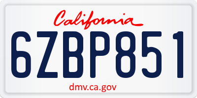 CA license plate 6ZBP851