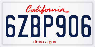 CA license plate 6ZBP906