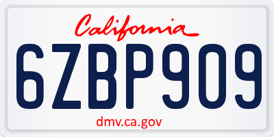 CA license plate 6ZBP909