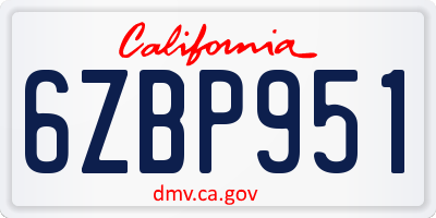 CA license plate 6ZBP951
