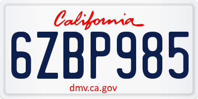 CA license plate 6ZBP985