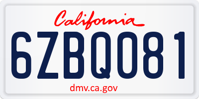 CA license plate 6ZBQ081