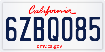 CA license plate 6ZBQ085