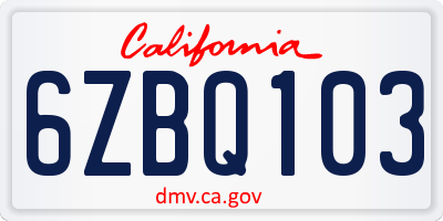 CA license plate 6ZBQ103