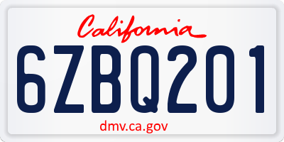 CA license plate 6ZBQ201