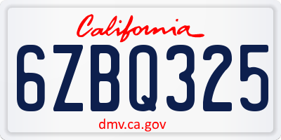 CA license plate 6ZBQ325