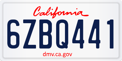 CA license plate 6ZBQ441