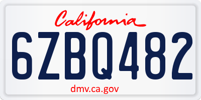 CA license plate 6ZBQ482