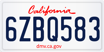 CA license plate 6ZBQ583