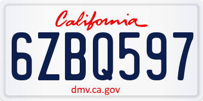 CA license plate 6ZBQ597