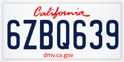 CA license plate 6ZBQ639