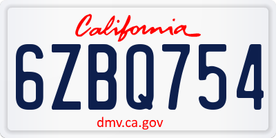 CA license plate 6ZBQ754