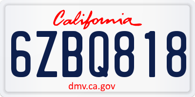 CA license plate 6ZBQ818