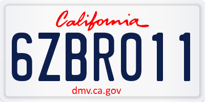 CA license plate 6ZBR011
