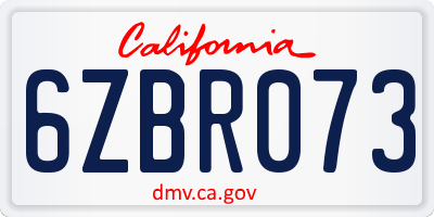 CA license plate 6ZBR073