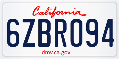 CA license plate 6ZBR094
