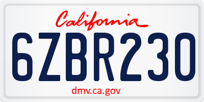 CA license plate 6ZBR230