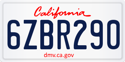 CA license plate 6ZBR290