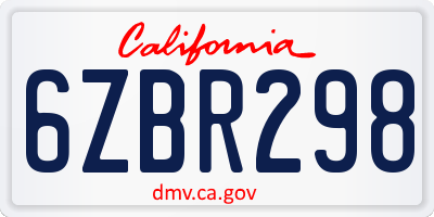 CA license plate 6ZBR298