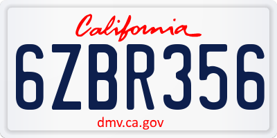 CA license plate 6ZBR356
