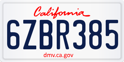 CA license plate 6ZBR385