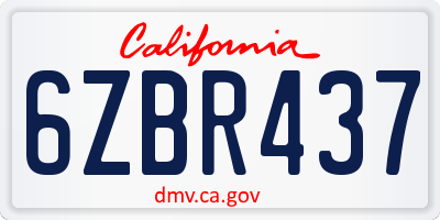 CA license plate 6ZBR437