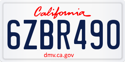 CA license plate 6ZBR490